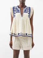 Sea - Holly Soutache Cotton-blend Top - Womens - White Blue