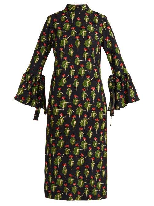 Matchesfashion.com La Doublej - Can Can Happy Wrist Print Dress - Womens - Black Multi