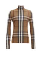 Matchesfashion.com Burberry - Roll-neck Heritage-checked Jersey Top - Womens - Brown