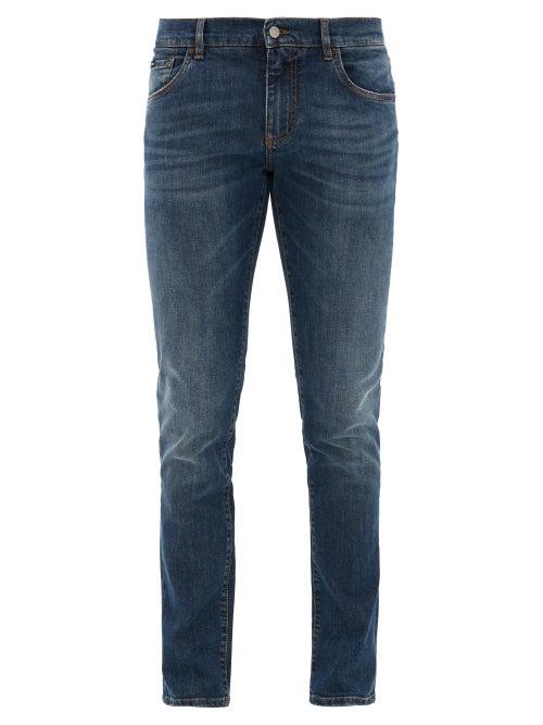 Matchesfashion.com Dolce & Gabbana - Crown D & G Logo-embroidered Slim-leg Jeans - Mens - Blue