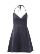Matchesfashion.com Casa Raki - Ofelia Back-ties Organic-linen Mini Dress - Womens - Navy