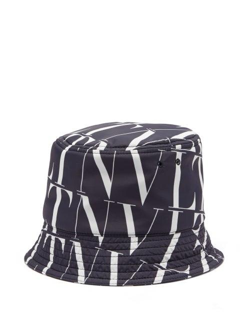 Matchesfashion.com Valentino Garavani - Vltn-print Shell Bucket Hat - Mens - Navy White