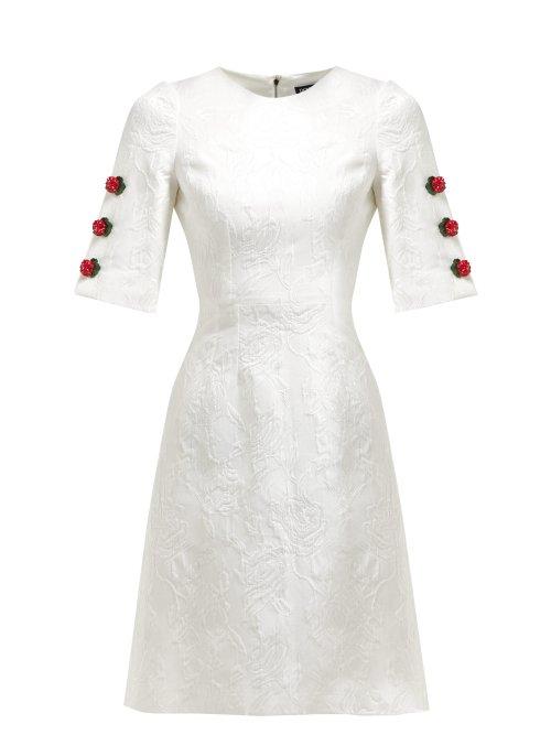Matchesfashion.com Dolce & Gabbana - Floral Jacquard Rose Charm Mini Dress - Womens - White