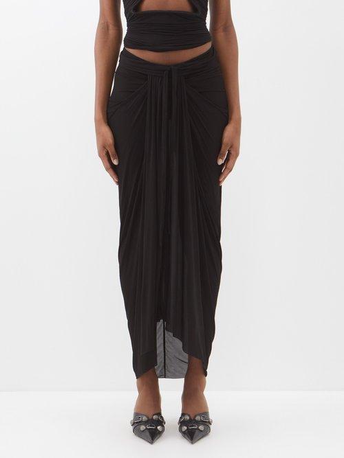 Rick Owens - Draped Jersey Midi Skirt - Womens - Black