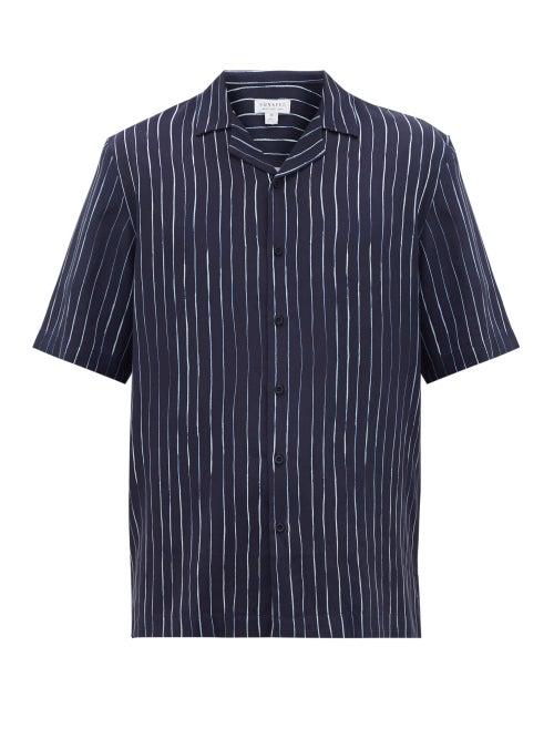 Matchesfashion.com Sunspel - Short-sleeved Pinstripe Lyocell-twill Shirt - Mens - Navy White