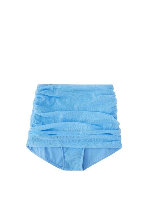 Norma Kamali - Bill High-rise Ruched-tulle Bikini Briefs - Womens - Blue