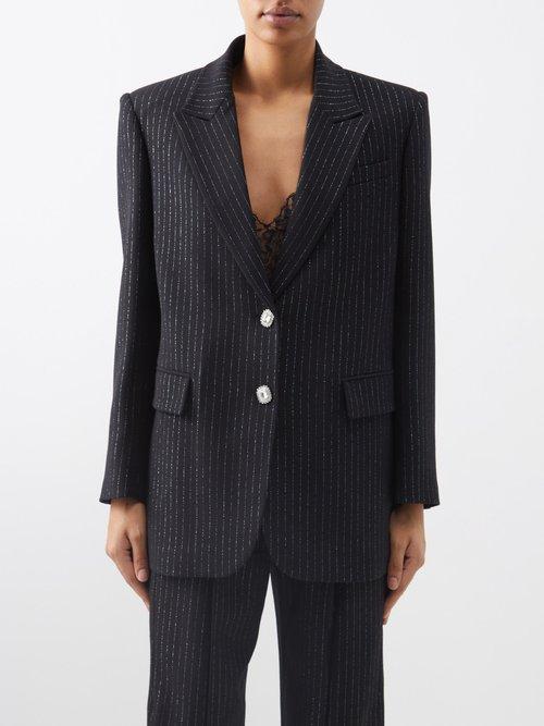 Alessandra Rich - Pinstripe Wool-blend Single-breasted Blazer - Womens - Black Silver