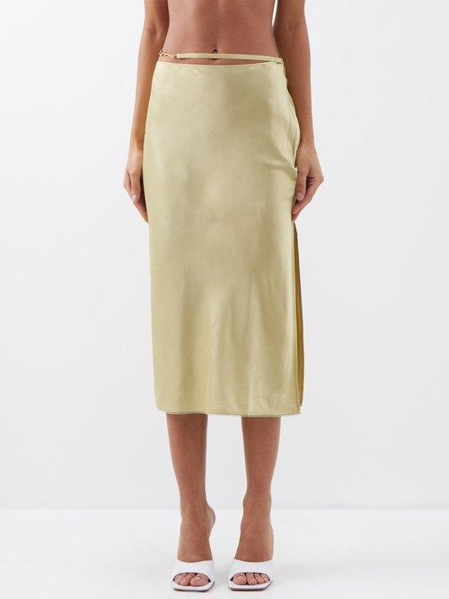 Jacquemus - Notte Side-slit Satin Midi Skirt - Womens - Light Khaki