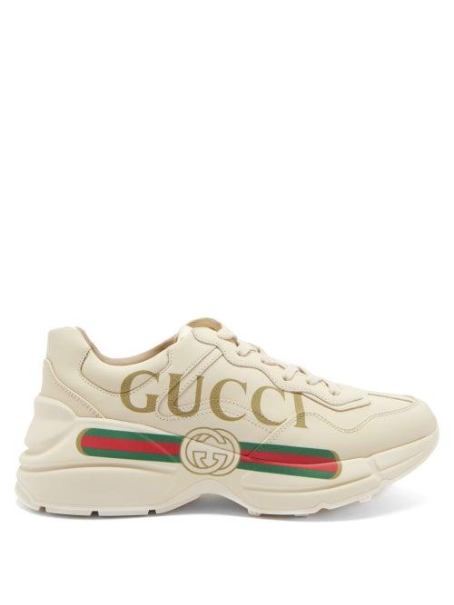 Matchesfashion.com Gucci - Rhyton Logo-print Leather Trainers - Womens - Cream Multi