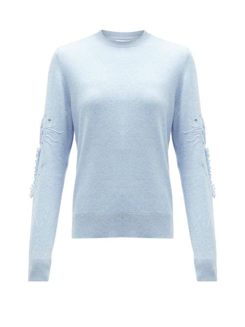 Matchesfashion.com Barrie - Embroidered-sleeve Cashmere Sweater - Womens - Light Blue