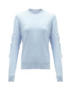 Matchesfashion.com Barrie - Embroidered-sleeve Cashmere Sweater - Womens - Light Blue