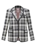 Thom Browne - Single-breasted Check Wool Jacket - Womens - Black White