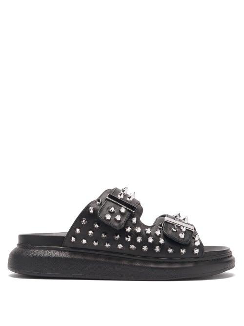 Matchesfashion.com Alexander Mcqueen - Exaggerated-sole Spike-embellished Slides - Womens - Black Silver