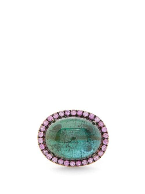 Matchesfashion.com Rosa De La Cruz - Tourmaline, Sapphire & 18kt Gold Ring - Womens - Green Multi