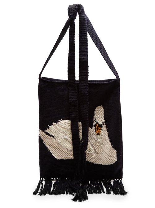 Matchesfashion.com Jw Anderson - Swan Intarsia Handmade Knit Bag - Womens - Navy