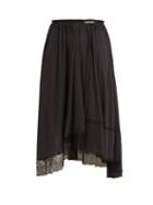 Matchesfashion.com Balenciaga - Asymmetric Lace Trimmed Jersey Midi Skirt - Womens - Black