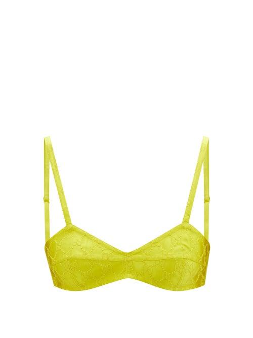 Gucci - Gg-embroidered Silk Top - Womens - Yellow