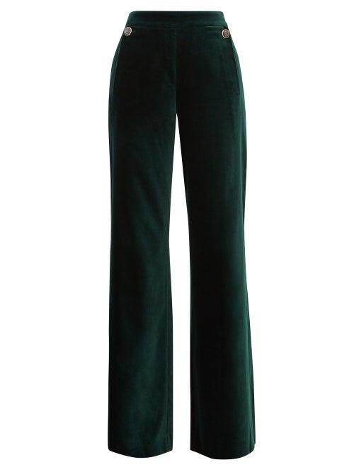 Matchesfashion.com Temperley London - Clove Flared Cotton Blend Velvet Trousers - Womens - Dark Green