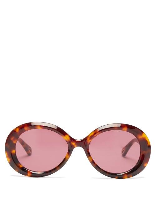 Chlo - Osco Oversized Oval Acetate Sunglasses - Womens - Brown Purple