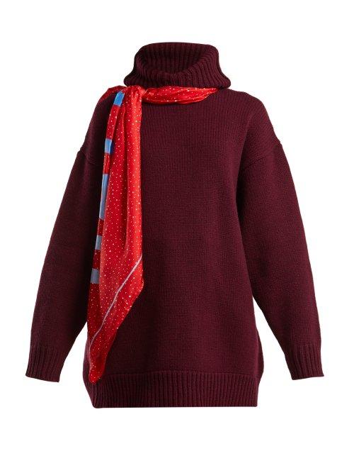 Matchesfashion.com Balenciaga - Scarf Hooded Wool Sweater - Womens - Burgundy Multi