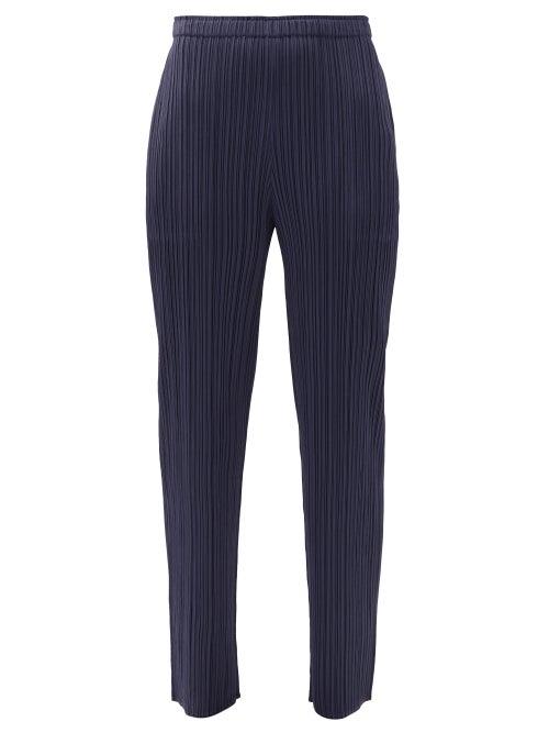 Matchesfashion.com Pleats Please Issey Miyake - Monthly Colours Tech-pleated Tapered Trousers - Womens - Navy