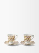 La Doublej - Set Of Two Cubi-print Porcelain Espresso Cups - Womens - Yellow Multi