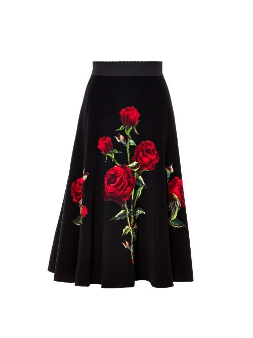 Dolce & Gabbana Rose-print Midi Skirt