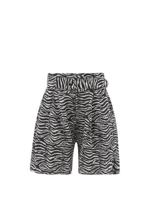 Matchesfashion.com Solid & Striped - The Talia Zebra-print Cotton-blend Wide-leg Shorts - Womens - Black Print