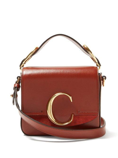 Matchesfashion.com Chlo - The C Small Leather And Suede Shoulder Bag - Womens - Dark Brown