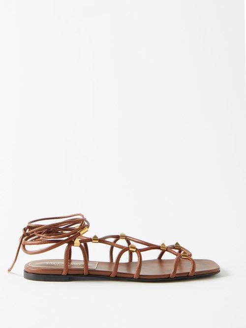 Valentino Garavani - Rockstud Net Leather Sandals - Womens - Brown