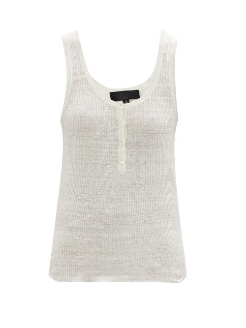 Matchesfashion.com Nili Lotan - Mary Ribbed-knit Linen Tank Top - Womens - Ivory