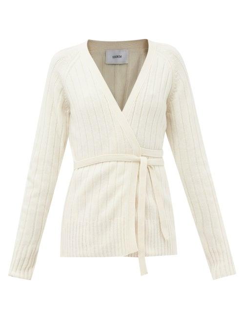 Erdem - Tara V-neck Wrap Merino-blend Cardigan - Womens - Ivory