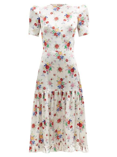 Matchesfashion.com The Vampire's Wife - The Hummingbird Floral-print Silk-satin Dress - Womens - Red White