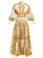 Matchesfashion.com Zimmermann - Zippy Balloon Sleeve Linen Blend Gown - Womens - Yellow Print