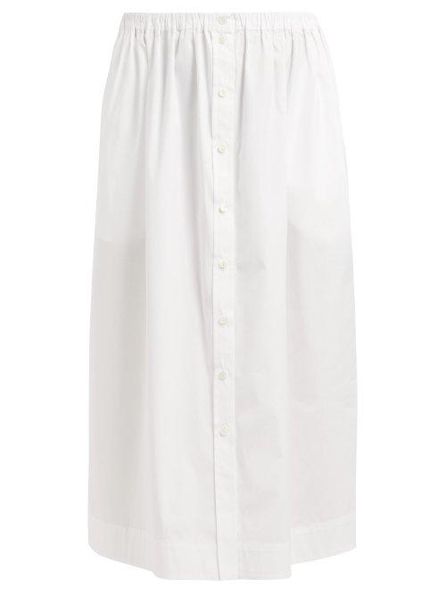 Matchesfashion.com Carolina Herrera - High Waist Buttoned Cotton Midi Skirt - Womens - White