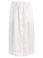 Matchesfashion.com Carolina Herrera - High Waist Buttoned Cotton Midi Skirt - Womens - White
