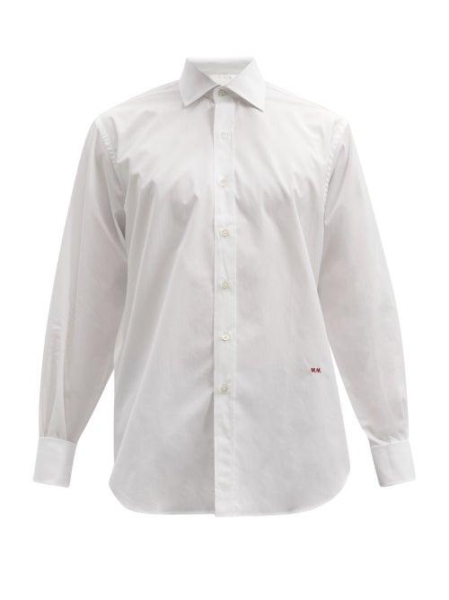 Matchesfashion.com Maison Margiela - Logo-embroidered Oversized Cotton-poplin Shirt - Mens - White