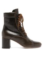 Matchesfashion.com Miu Miu - Crackle Effect Leather Boots - Womens - Dark Brown