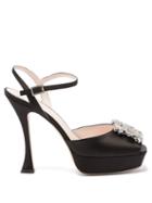 Matchesfashion.com Roger Vivier - Rv Bouquet Peep-toe Platform Satin Heels - Womens - Black