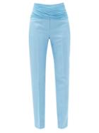 Matchesfashion.com Burberry - Chiffon-waist Wool-blend Slim Trousers - Womens - Light Blue