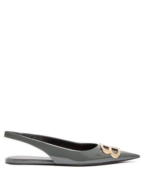 Matchesfashion.com Balenciaga - Bb Slingback Patent Leather Flats - Womens - Grey