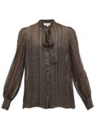 Matchesfashion.com Diane Von Furstenberg - Lanie Metallic Silk Blend Georgette Blouse - Womens - Black Gold