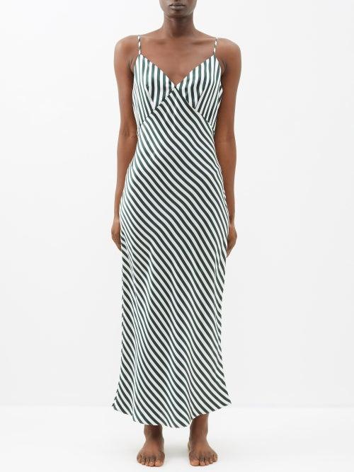 Emilia Wickstead - Trinny Striped Silk Slip Dress - Womens - Green Print
