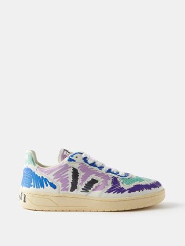 Marni X Veja - V-10 Scribble-print Leather Trainers - Mens - Black Multi