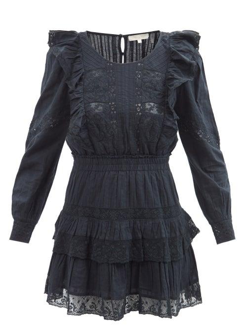 Loveshackfancy - Santorini Ruffled Lace And Cotton Dress - Womens - Black