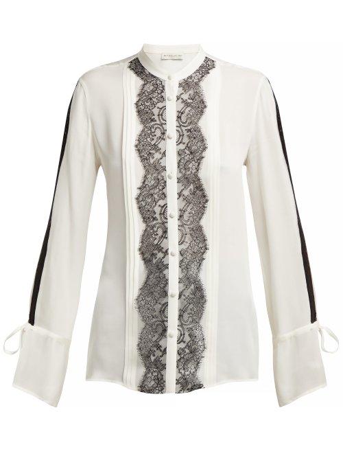 Matchesfashion.com Etro - Bahidora Silk And Lace Shirt - Womens - White Black