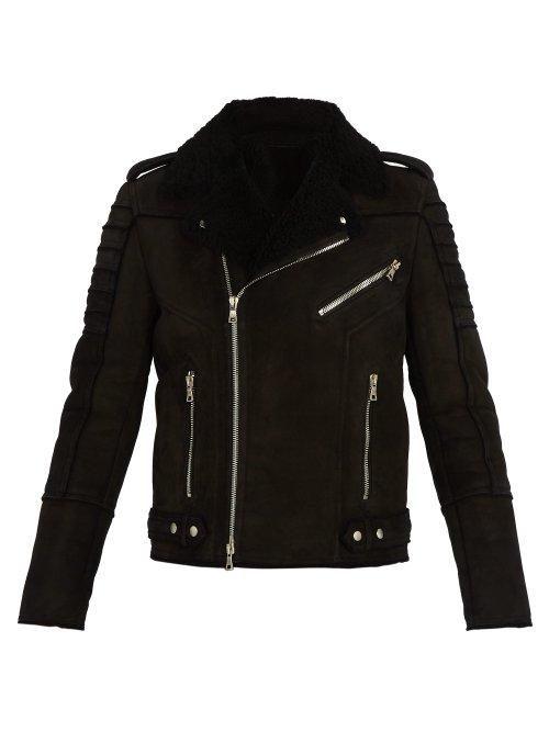 Matchesfashion.com Balmain - Shearling And Suede Biker Jacket - Mens - Black