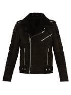 Matchesfashion.com Balmain - Shearling And Suede Biker Jacket - Mens - Black