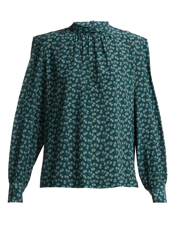 Masscob Posey Floral-print Silk-twill Blouse