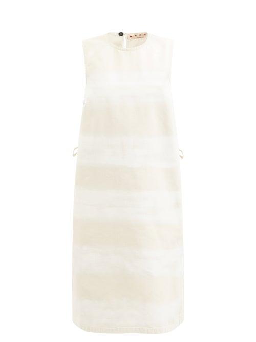 Ladies Rtw Marni - Frayed Striped Cotton-twill Midi-dress - Womens - Cream Stripe